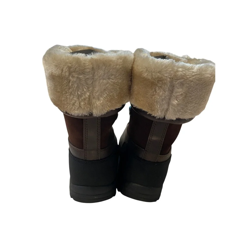 Lugz women's Brown Water Resistant Faux Fur‎ Trim Lace Up Duck Boots Winter Snow